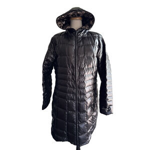 Obermeyer Down Quilted Coat Mid Length 2X Animal Print Lining Womens EUC